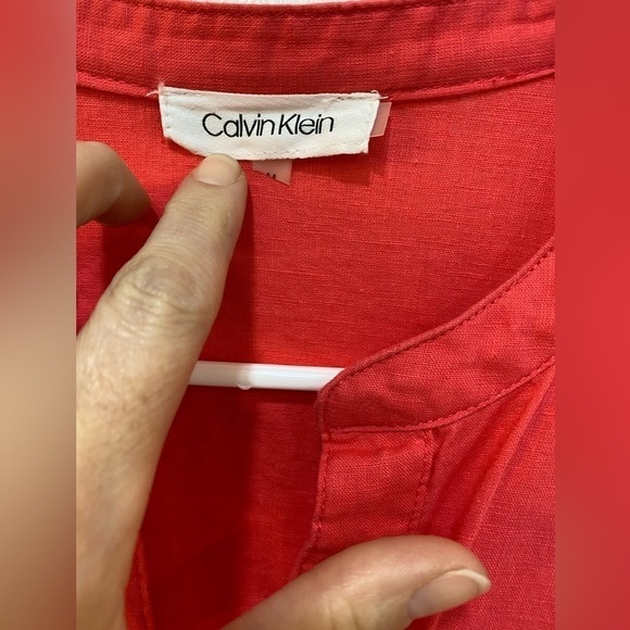 Women's Linen Cotton Blend Pink Button Up Blouse Classic Roll Tab Sleeve Size M - Picture 8 of 10